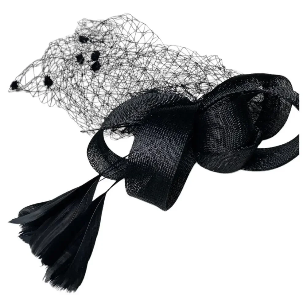 Women Black Hair accessory hat with sheer reveal